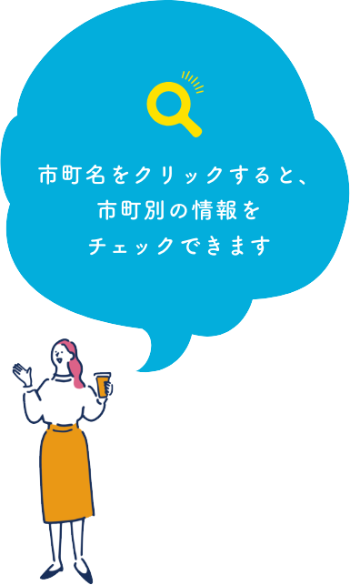 市町名をクリックすると、市町別の情報をチェックできます